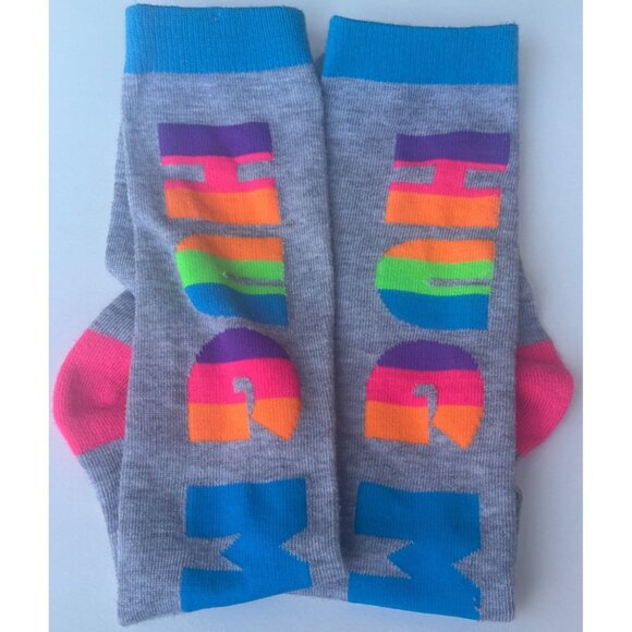 2 Pairs Over The Calf Crew Socks Geometric & Novelty Print Women 16.5-18" Height - Picture 5 of 8